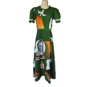 Handmade 1998 Pope John Paul II Nigeria Wax Print Maxi Dress Sz S Short Sleeve